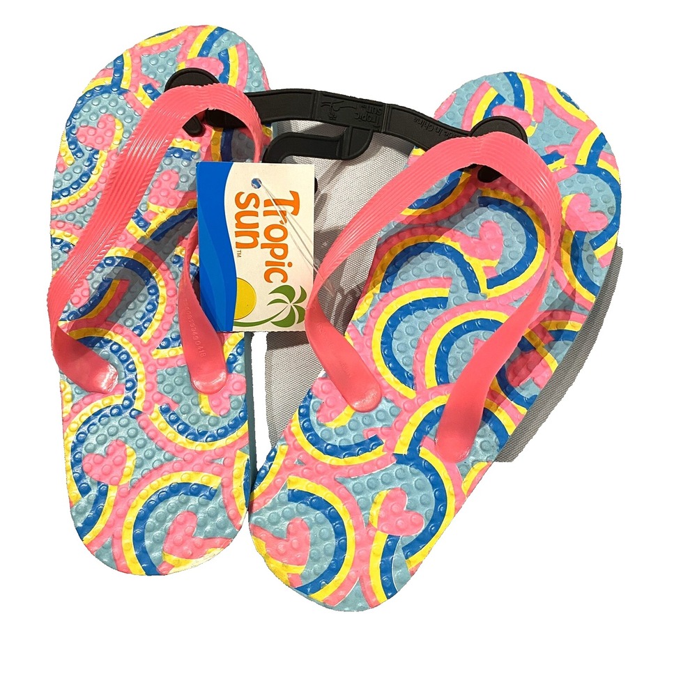 tropic sun girls flip flop summer sandals shoes size 11 12 small pink blue